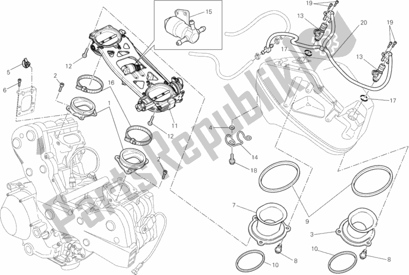 Tutte le parti per il Corpo Farfallato del Ducati Superbike 848 EVO Corse SE USA 2013